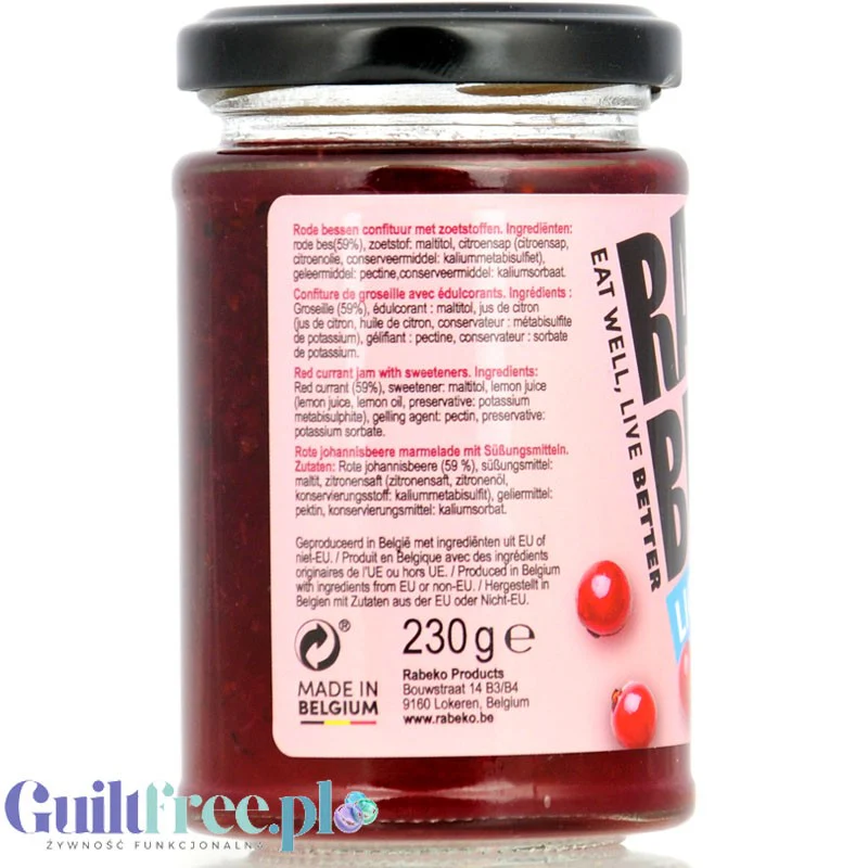 Rabeko Jam Light Red Currant - niskosłodzony dżem porzeczkowy, 93% mniej cukru - Image 2