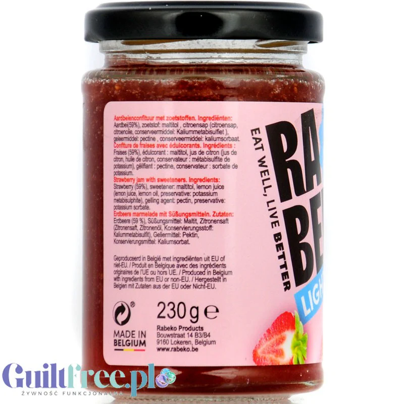 Rabeko Jam Light Strawberry - niskosłodzony dżem truskawkowy, 94% mniej cukru - Image 2