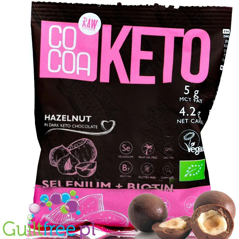 Raw Cocoa Beauty Keto Hazelnuts in Dark Chocolate, Selenium & Biotin - orzechy laskowe w keto czekoladzie z olejem MCT - Image 2