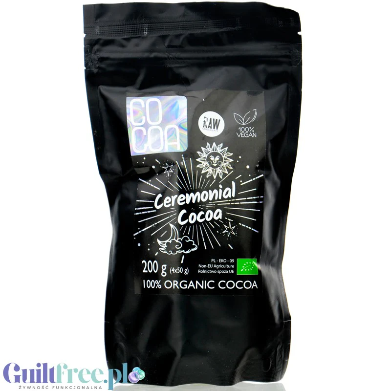 Raw Cocoa Ceremonial Cocoa 200g - surowa wegańska czekolada 100% kakao ceremonialne bez cukru i słodzików 200g