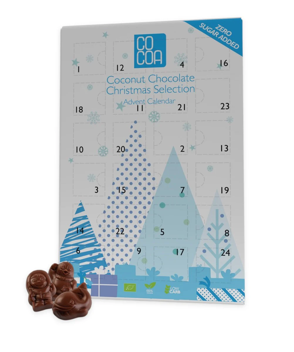 RAW COCOA Coconut Chocolate Christmas Advent Calendar - wegański kalendarz adwentowy z erytrolem bez mleka i cukru