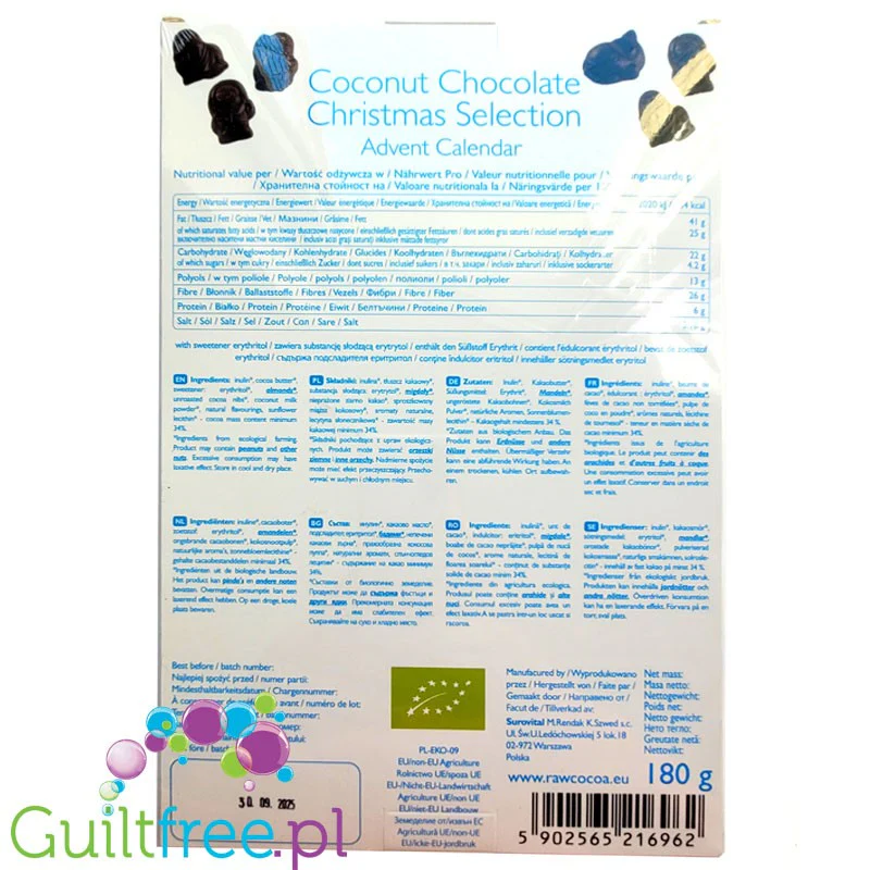 RAW COCOA Coconut Chocolate Christmas Advent Calendar - wegański kalendarz adwentowy z erytrolem bez mleka i cukru - Image 3