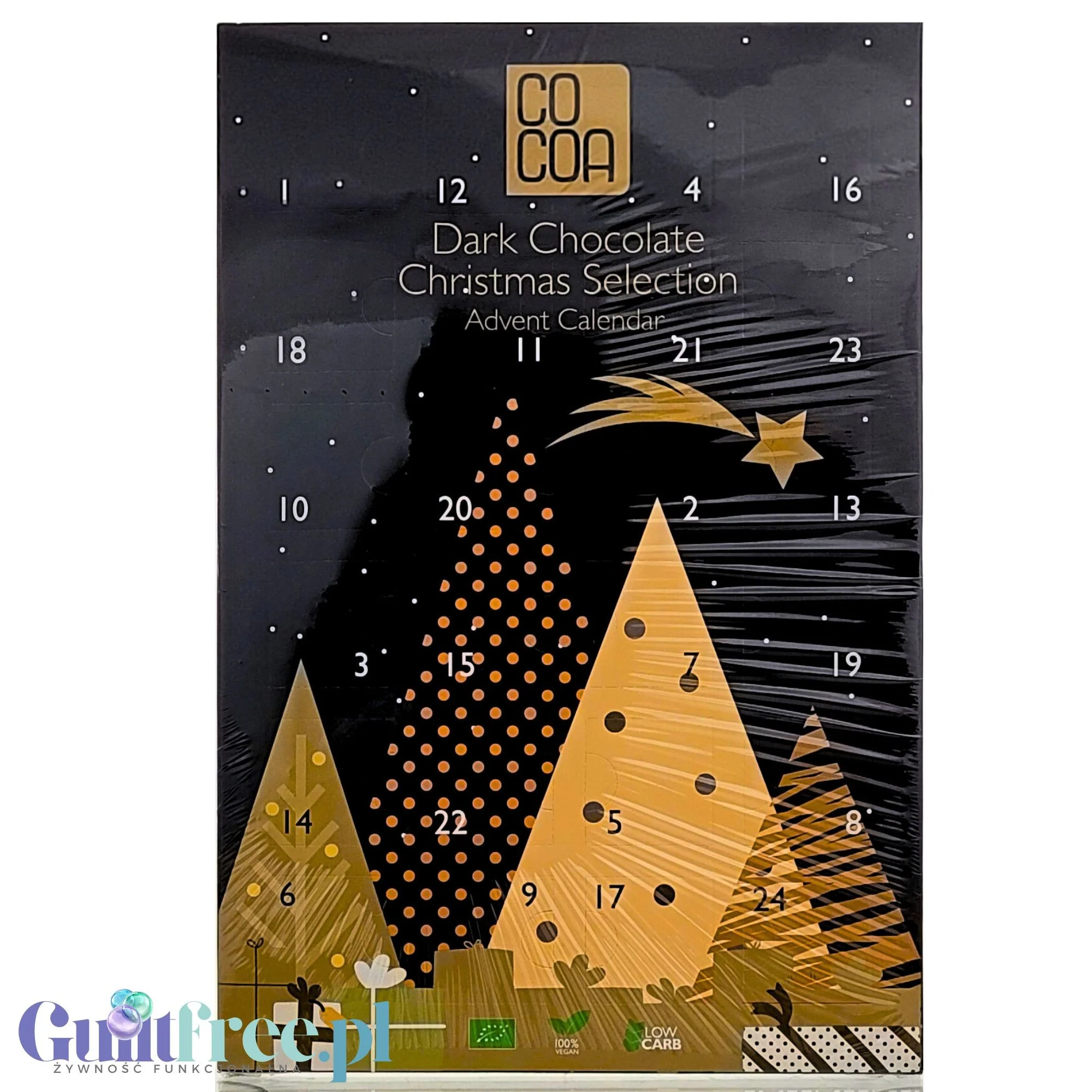 RAW COCOA Dark Chocolate Advent Calendar - wegański kalendarz adwentowy z surowej czekolady 70% kakao