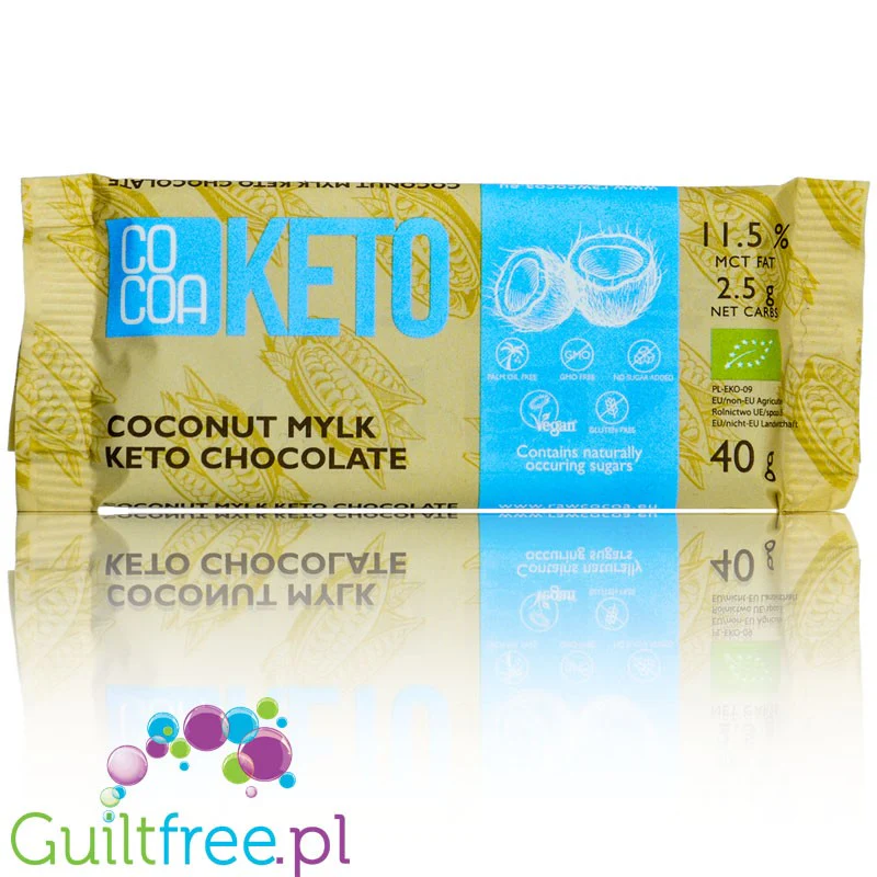 RAW COCOA Keto Mylk Chocolate Coconut - bio wegańska biało-mleczna czekolada z MCT i kokosem słodzona tylko erytrolem
