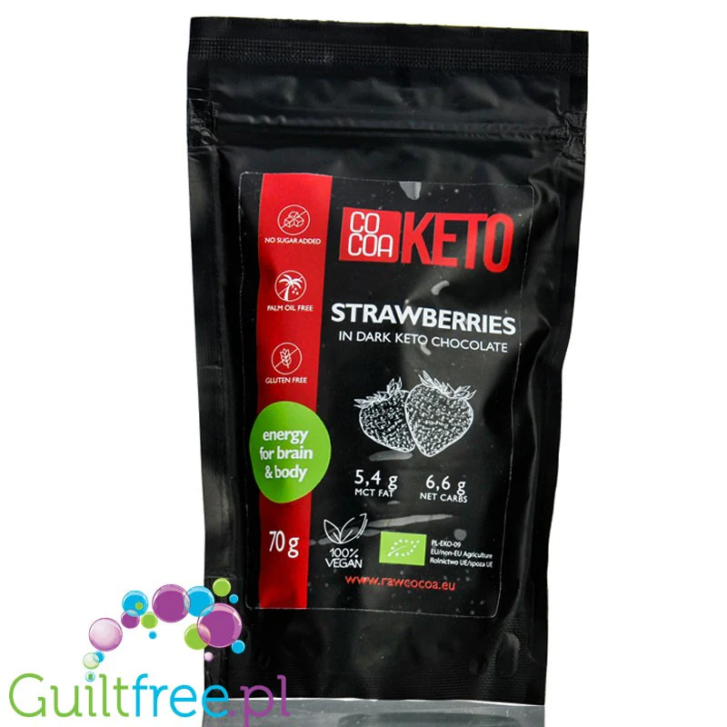 RAW Cocoa Keto Strawberries in Dark Chocolate - truskawki w ciemnej czekoladzie bez dodatku cukru słodzonej erytrolem