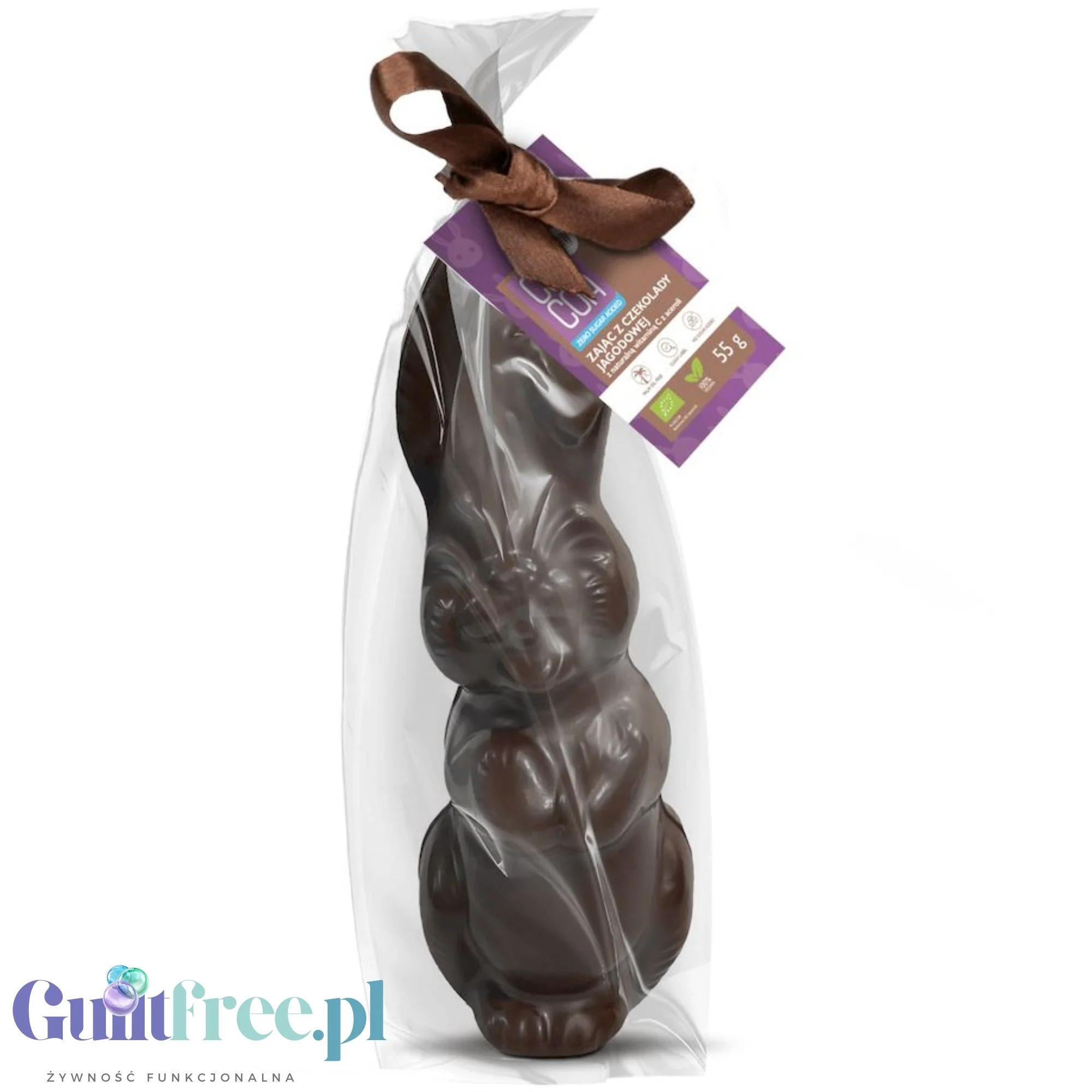 RAW COCOA Zając z czekolady jagodowej 55g - wegański, bez glutenu, WIELKANOC bez dodatku cukru - Image 2