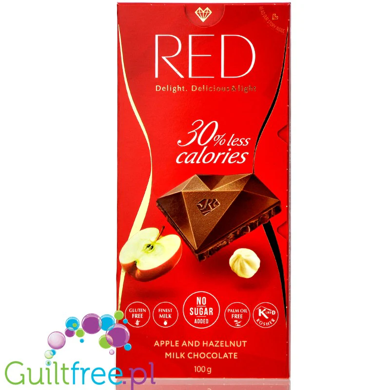 RED Delight Apple & Hazelnut - mleczna czekolada z orzechami laskowymi i jabłkami bez dodatku cukru, 30% mniej kalorii - Image 3