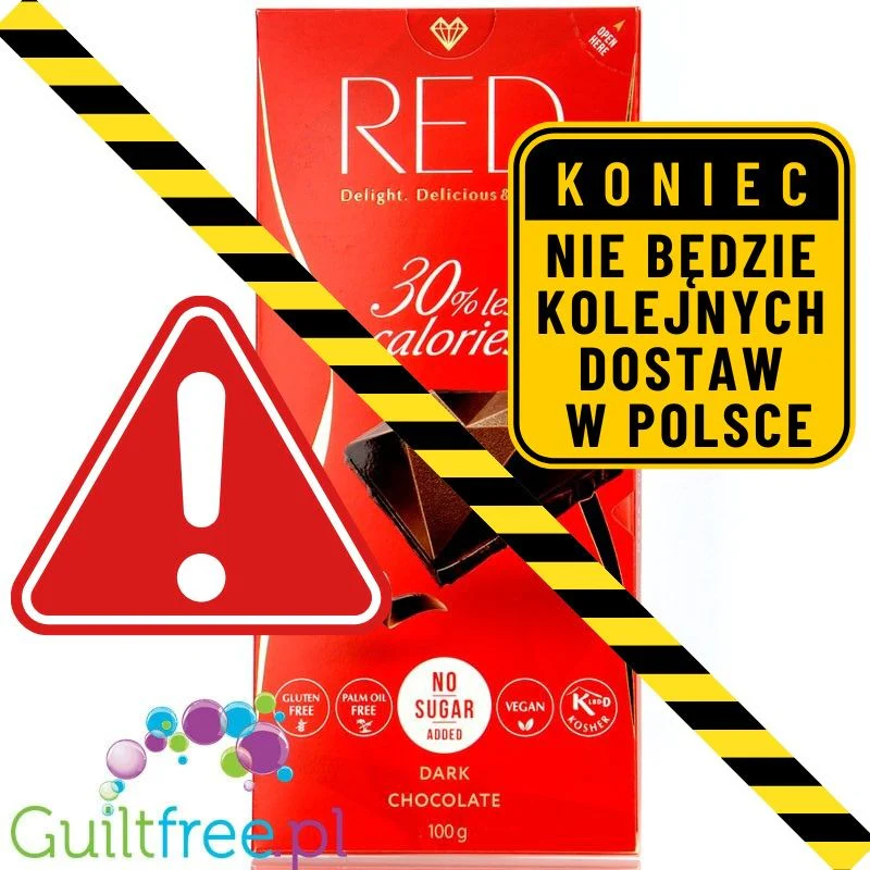 RED Delight ciemna czekolada bez dodatku cukru, 30% mniej kalorii, wersja wegańska bez mleka