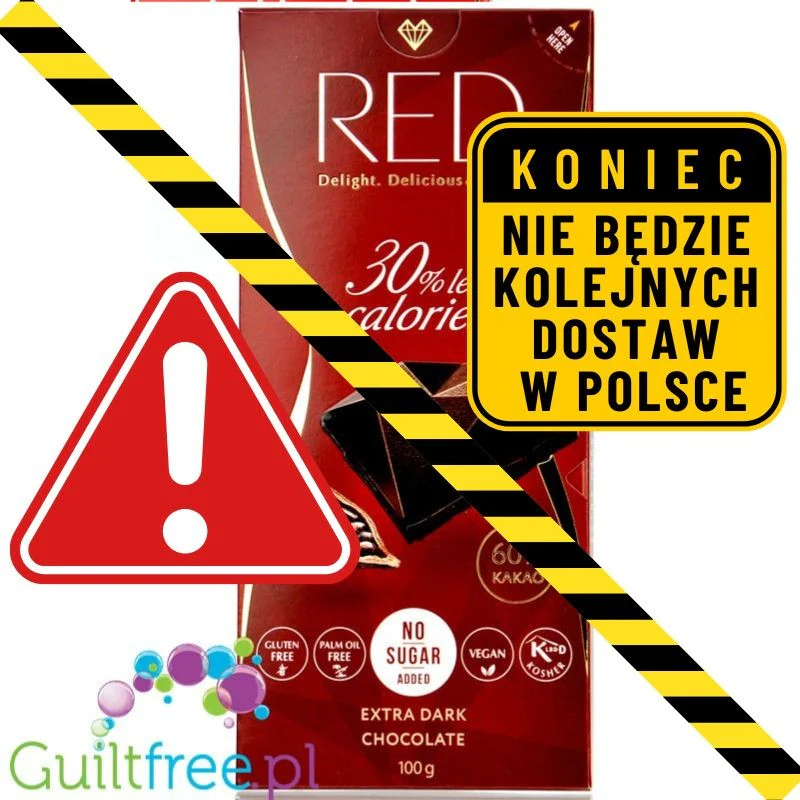 RED Delight ciemna czekolada bez dodatku cukru 60% kakao, 30% mniej kalorii