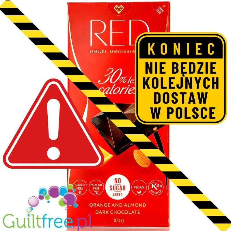 RED Delight ciemna czekolada z migdałami i pomarańczą, bez dodatku cukru, 30% mniej kalorii