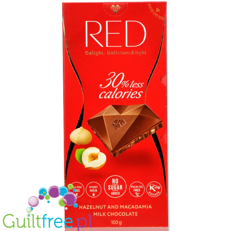 RED Delight mleczna czekolada z orzechami laskowymi i macadamia bez dodatku cukru, 30% mniej kalorii - Image 2