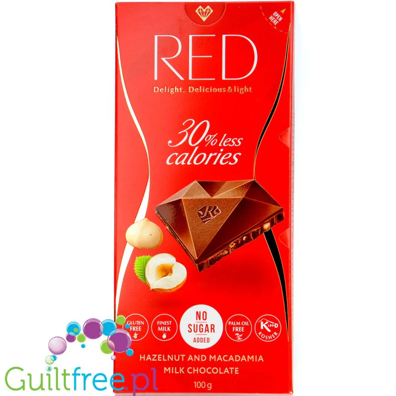 RED Delight mleczna czekolada z orzechami laskowymi i macadamia bez dodatku cukru, 30% mniej kalorii - Image 4