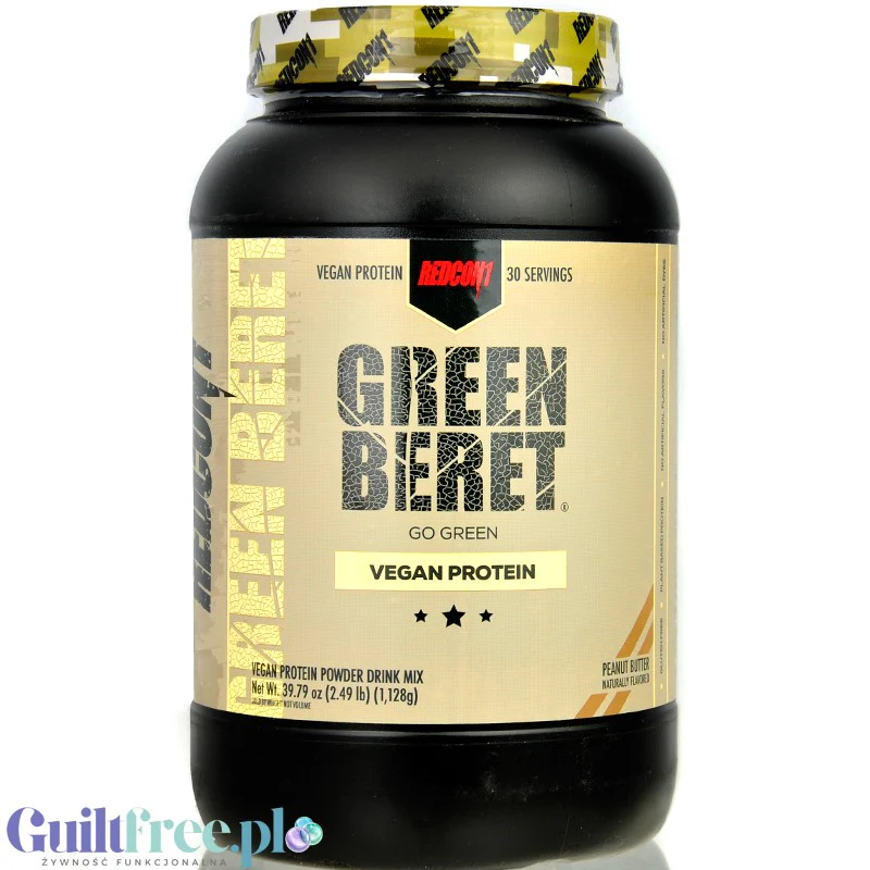 RedCon1 Green Beret Vegan Protein Peanut Butter - wegańska odżywka białkowa ze stewią i erytrolem, bez sukralozy, soi i glutenu