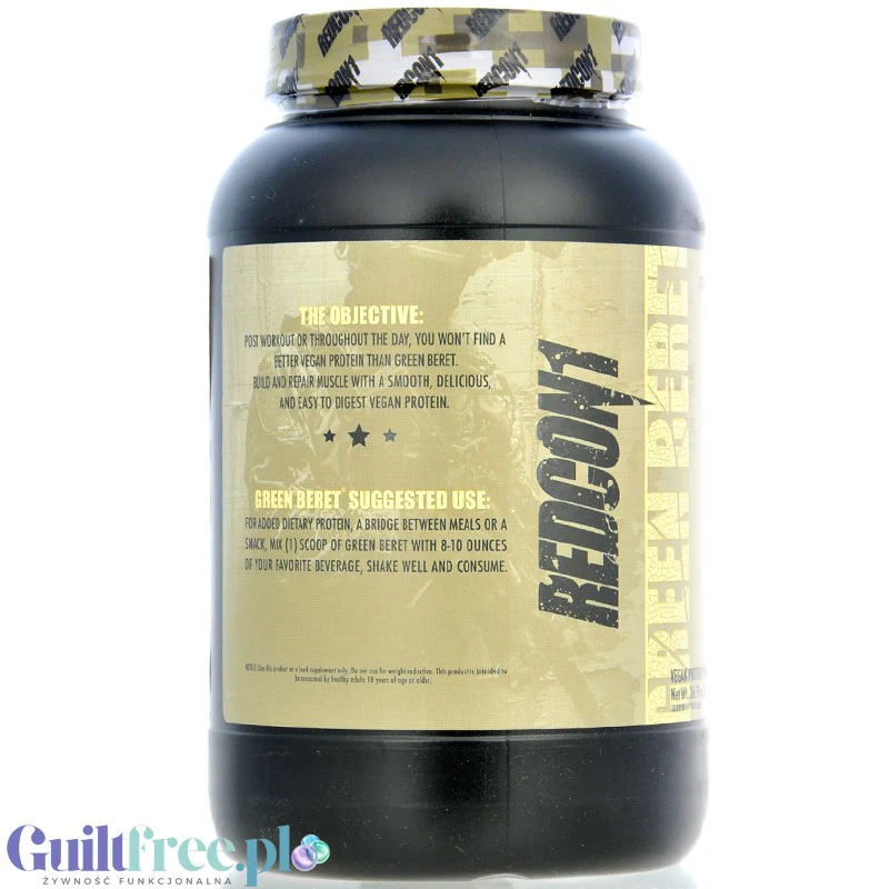RedCon1 Green Beret Vegan Protein Strawberry - wegańska odżywka białkowa ze stewią i erytrolem, bez sukralozy - Image 3