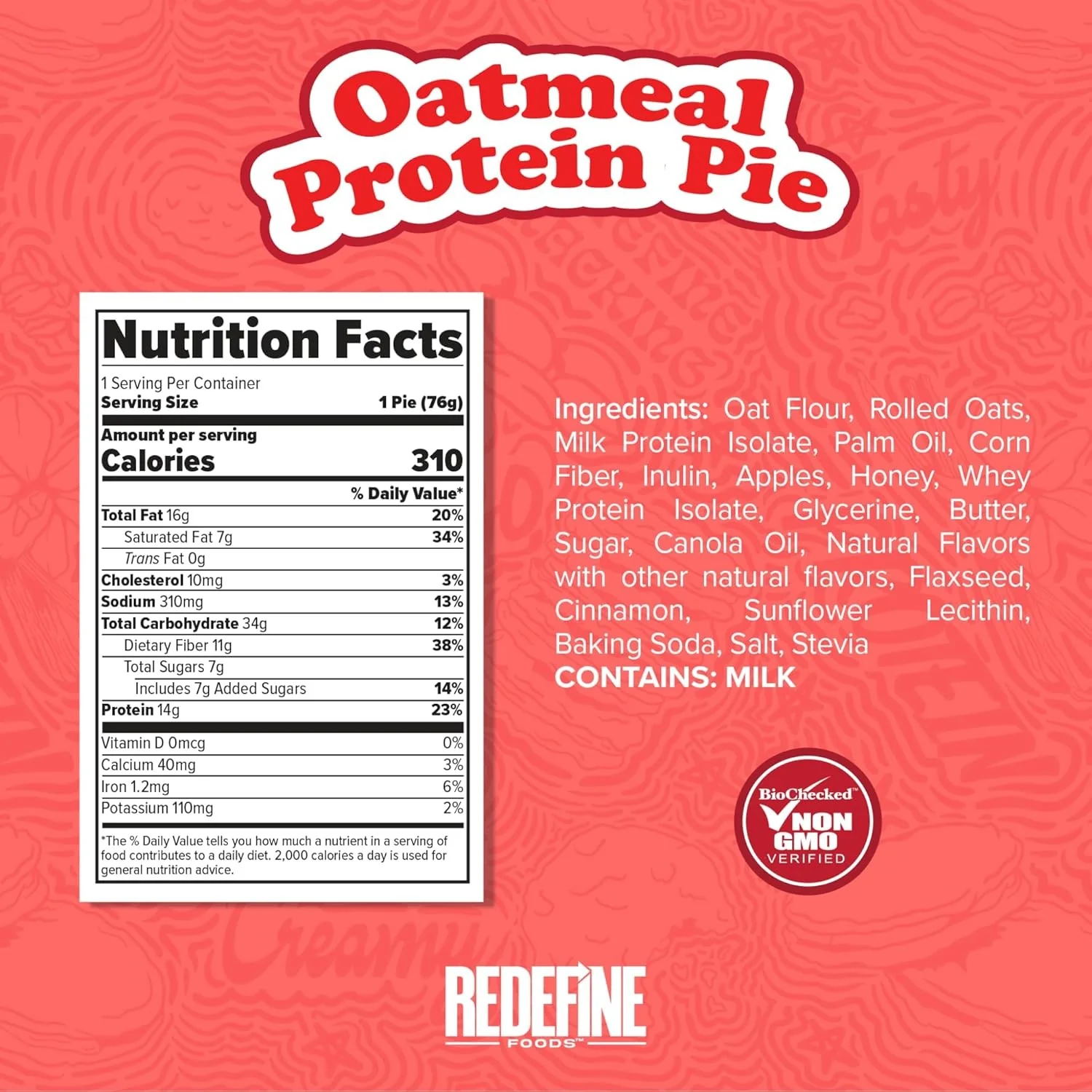 Redefine Foods Oatmeal Protein Pie, Peanut Butter - owsiane ciacho proteinowe z masłem orzechowym - Image 3