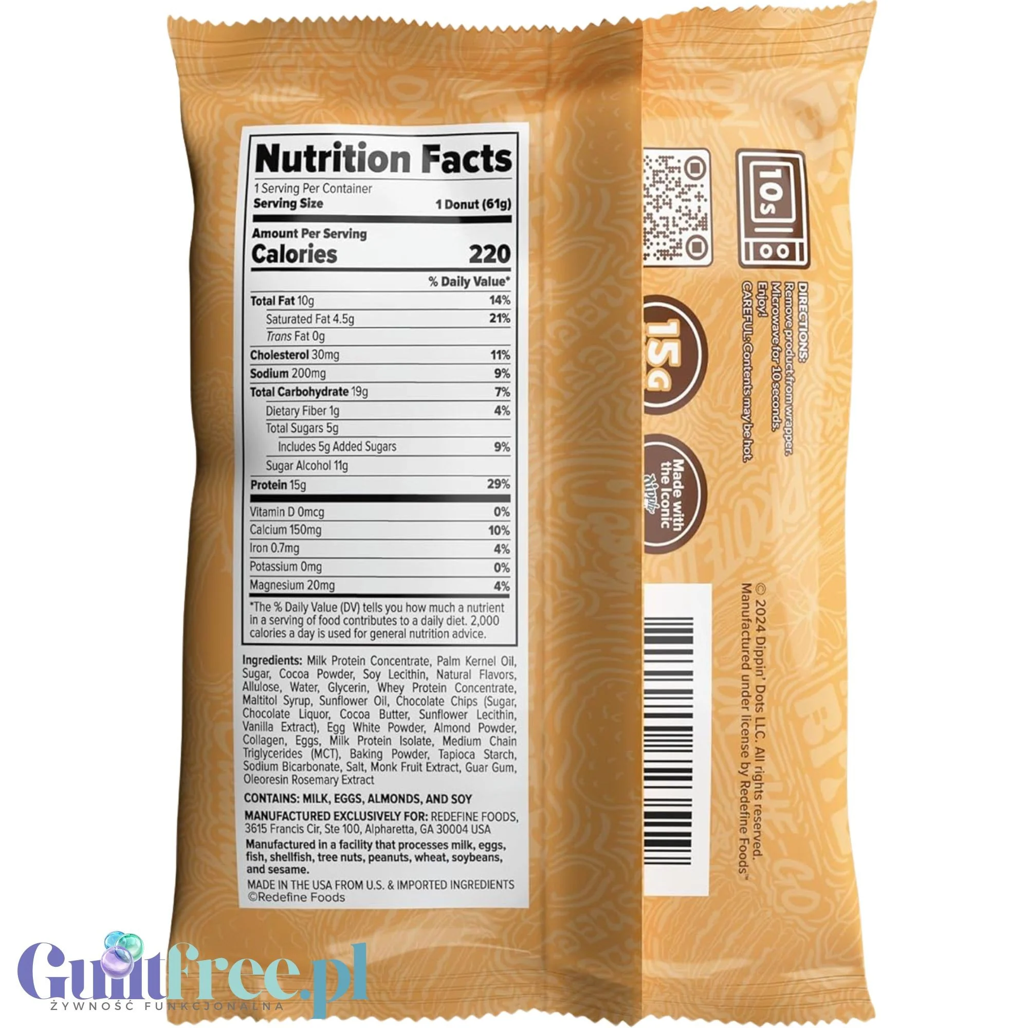 Redefine Protein Donut Dippin' Dots Chocolate Chip Cookie Dough - proteinowy donut 15g białka & 220kcal - Image 2