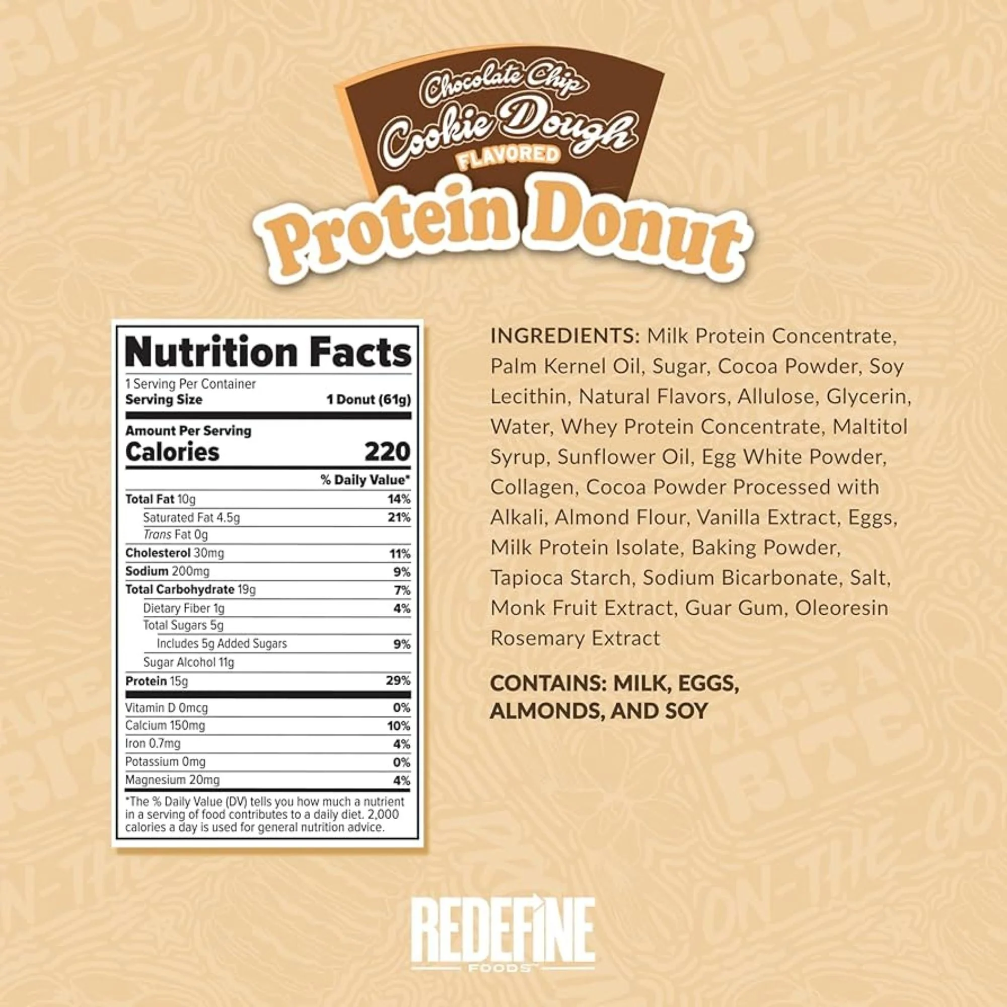 Redefine Protein Donut Dippin' Dots Chocolate Chip Cookie Dough - proteinowy donut 15g białka & 220kcal - Image 4