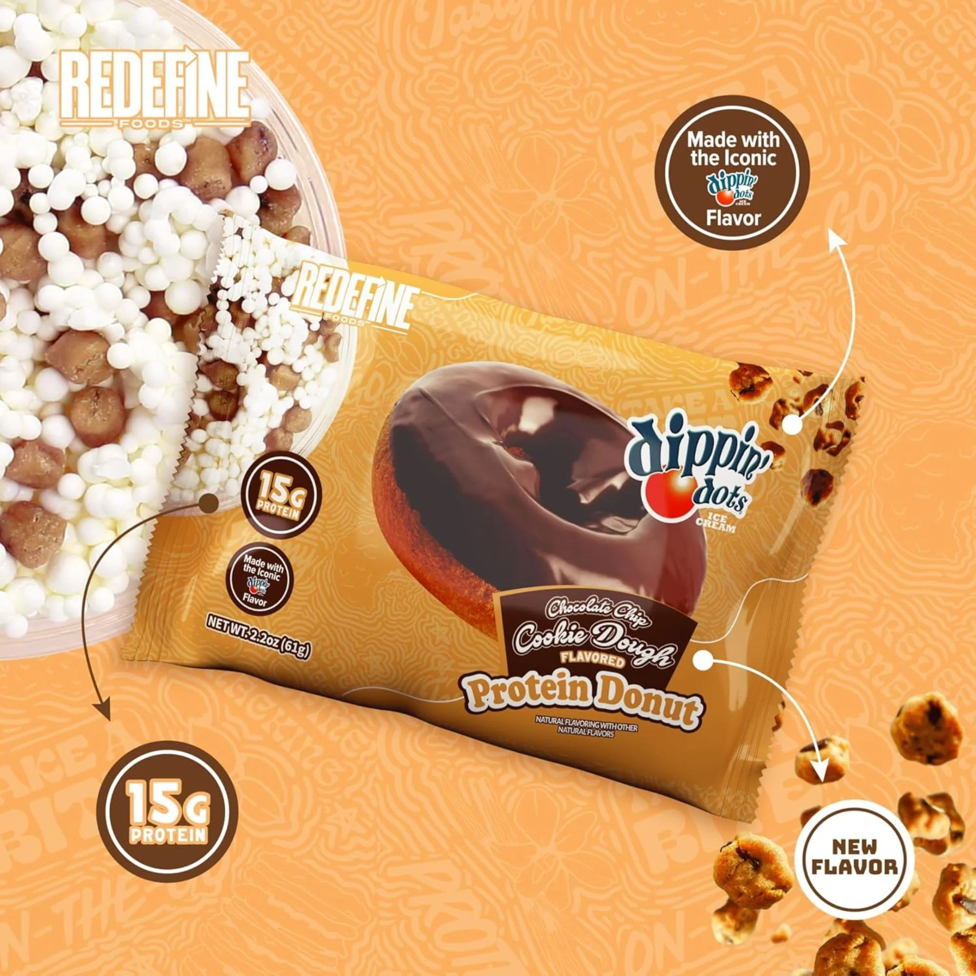 Redefine Protein Donut Dippin' Dots Chocolate Chip Cookie Dough - proteinowy donut 15g białka & 220kcal - Image 6