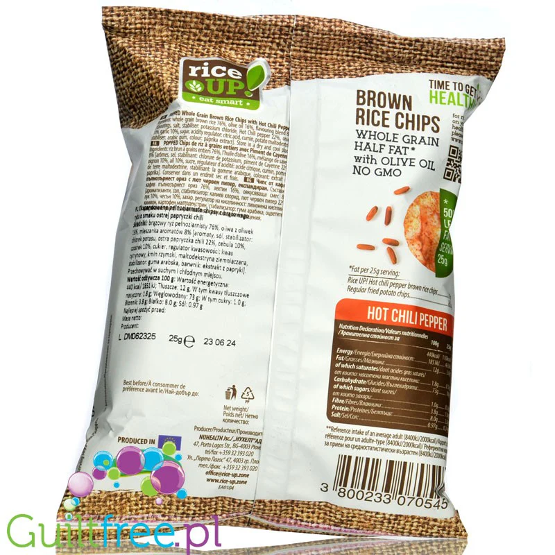 RiceUp Hot Chili Pepper 25g - pikantne chipsy z brązowego, pełnoziarnistego ryżu - Image 2