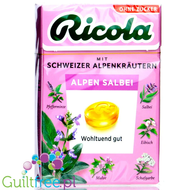Ricola Alpen Salbei - szłwiowe cukierki bez cukru, w pudełeczku