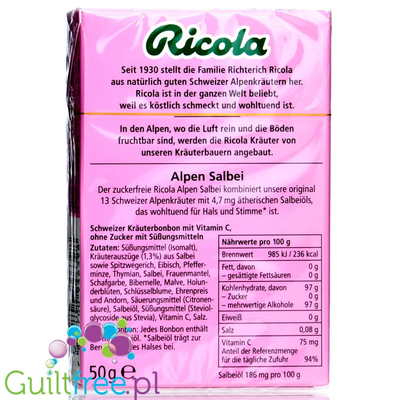 Ricola Alpen Salbei - szłwiowe cukierki bez cukru, w pudełeczku - Image 2