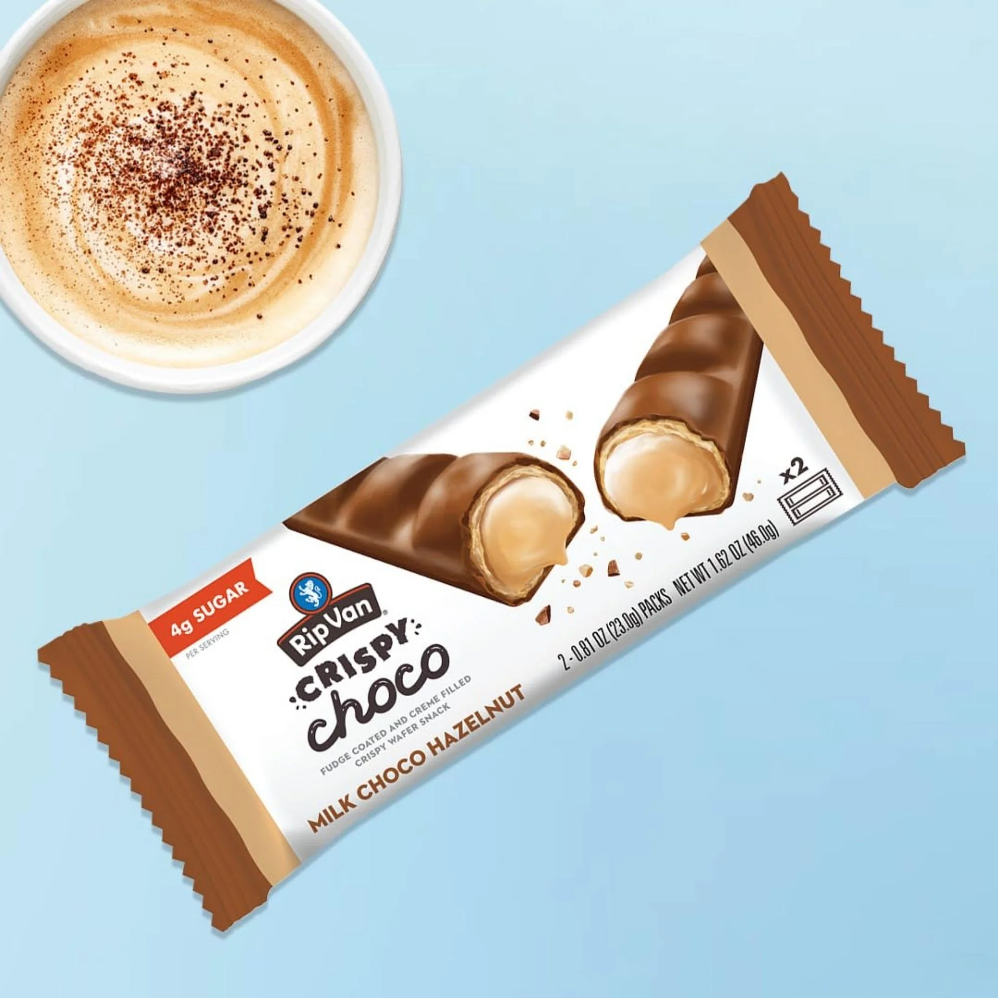 Rip Van Crispy Choco Milk Choco Hazelnut - wafelek w czekoladzie nadziewany kremem nugatowym a la Bueno - Image 2