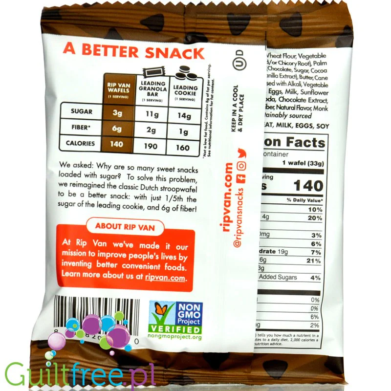 Rip Van Wafels Chocolate Brownie 140kcal - holenderski stroopwafel 80% mniej cukru, smak czekoladowego brownie - Image 2