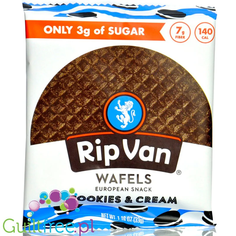 Rip Van Wafels Cookies & Cream 140kcal - holenderski stroopwafel 80% mniej cukru, smak ciastka z kremem