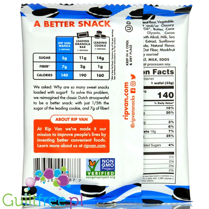 Rip Van Wafels Cookies & Cream 140kcal - holenderski stroopwafel 80% mniej cukru, smak ciastka z kremem - Image 2