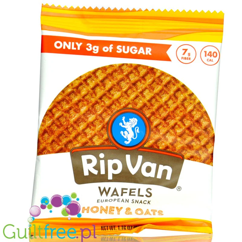 Rip Van Wafels Honey & Oats 140kcal - holenderski stroopwafel 80% mniej cukru, smak  miodowo-owsianym