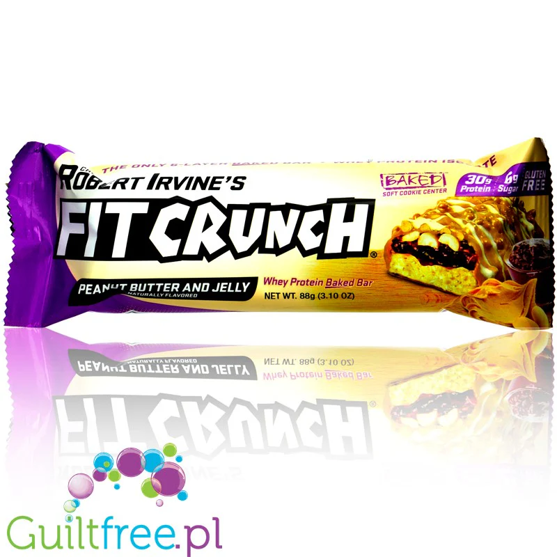 Fit Crunch Peanut Butter & Jelly XXL - 30g białka! wypiekany baton proteinowy z WPI, 6 warstw
