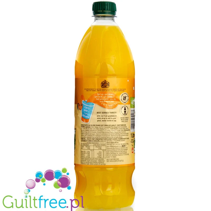 Robinsons Real Fruit Barley Orange - skoncentrowany syrop do rozcieńczania bez cukru i kalorii, Pomarańcza - Image 2