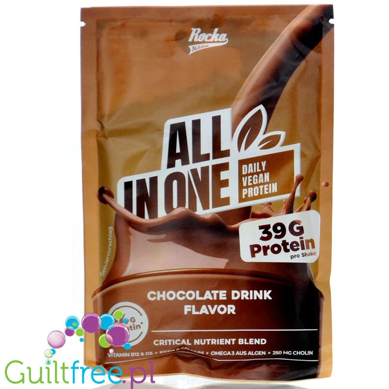 Rocka Nutrition All in One Chocolate Drink 58g - wegańska odżywka proteinowa (witaminy, minerały, kreatyna, cholina & Omega-3)