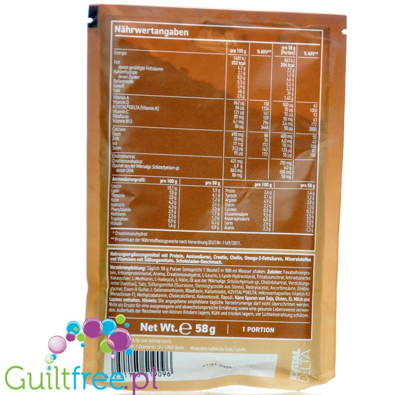 Rocka Nutrition All in One Chocolate Drink 58g - wegańska odżywka proteinowa (witaminy, minerały, kreatyna, cholina & Omega-3) - Image 2