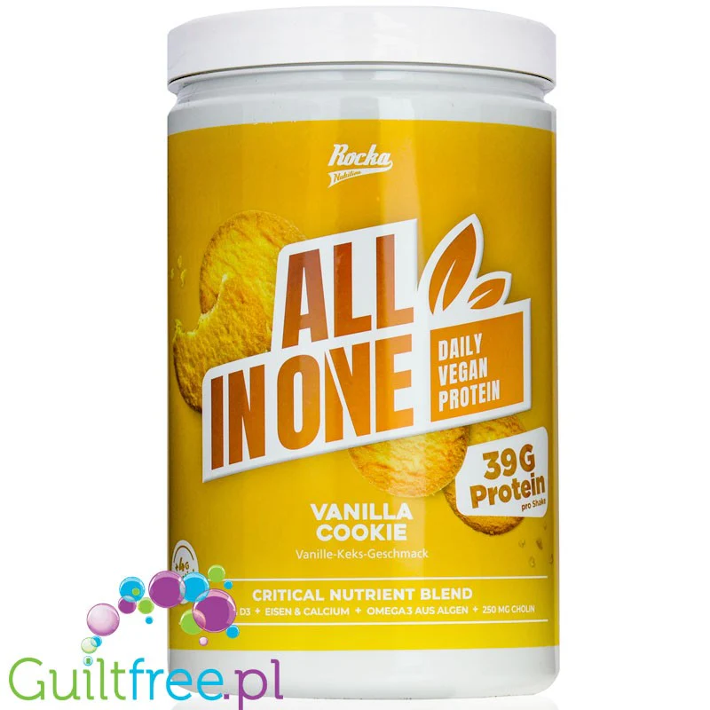 Rocka Nutrition All in One Vanilla Cookie - wegańska odżywka proteinowa (witaminy, minerały, kreatyna, cholina & Omega-3)