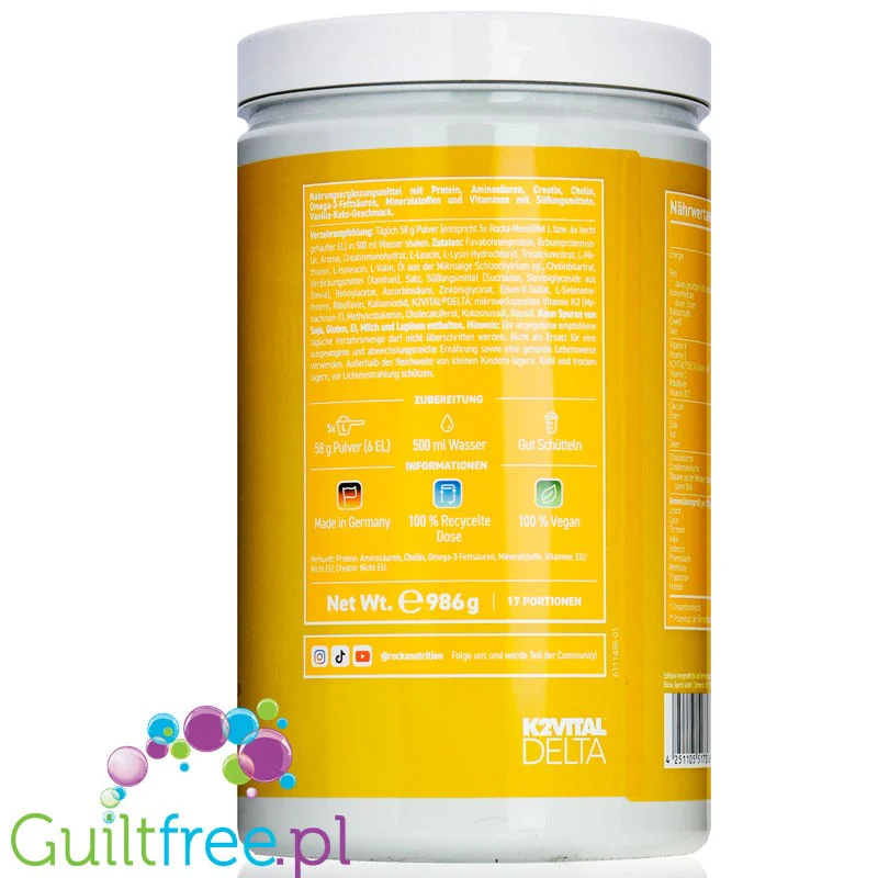 Rocka Nutrition All in One Vanilla Cookie - wegańska odżywka proteinowa (witaminy, minerały, kreatyna, cholina & Omega-3) - Image 3