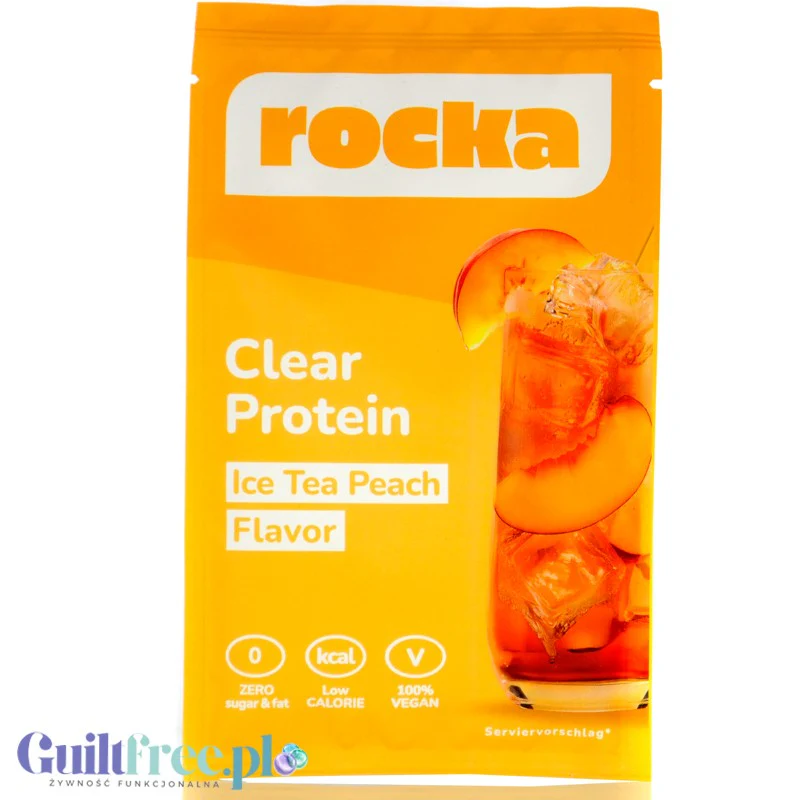 Rocka Nutrition Clear Protein Ice Tea Peach - wegańska odżywka białkowa na hydrolizacie saszetka 60kcal & 10g białka