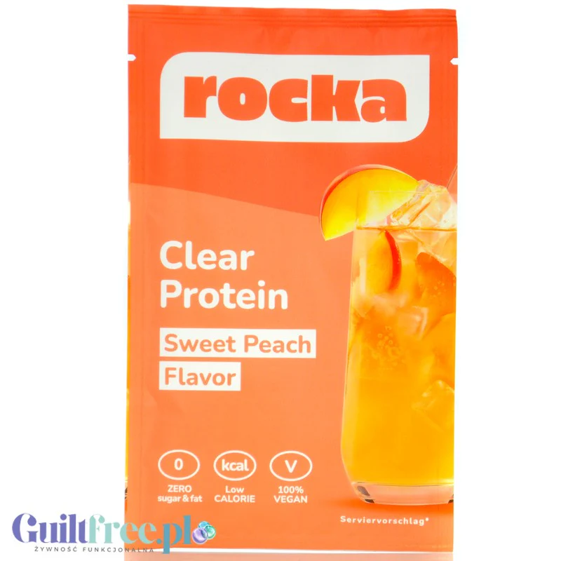 Rocka Nutrition Clear Protein Sweet Peach - wegańska odżywka białkowa na hydrolizacie saszetka 60kcal & 10g białka