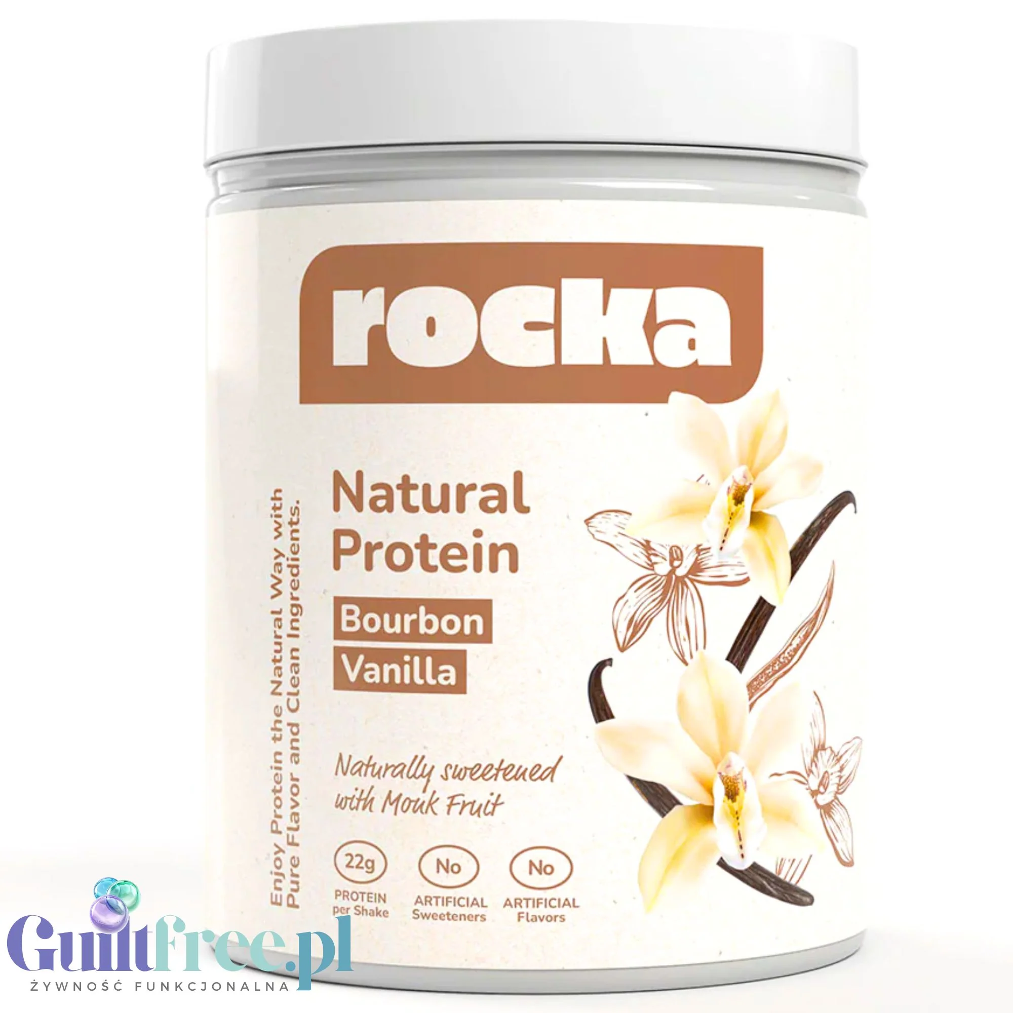 Rocka Nutrition Natural Protein Bourbon Vanilla 600g - wegańska odżywka białkowa ULTRA prosty skład unikat