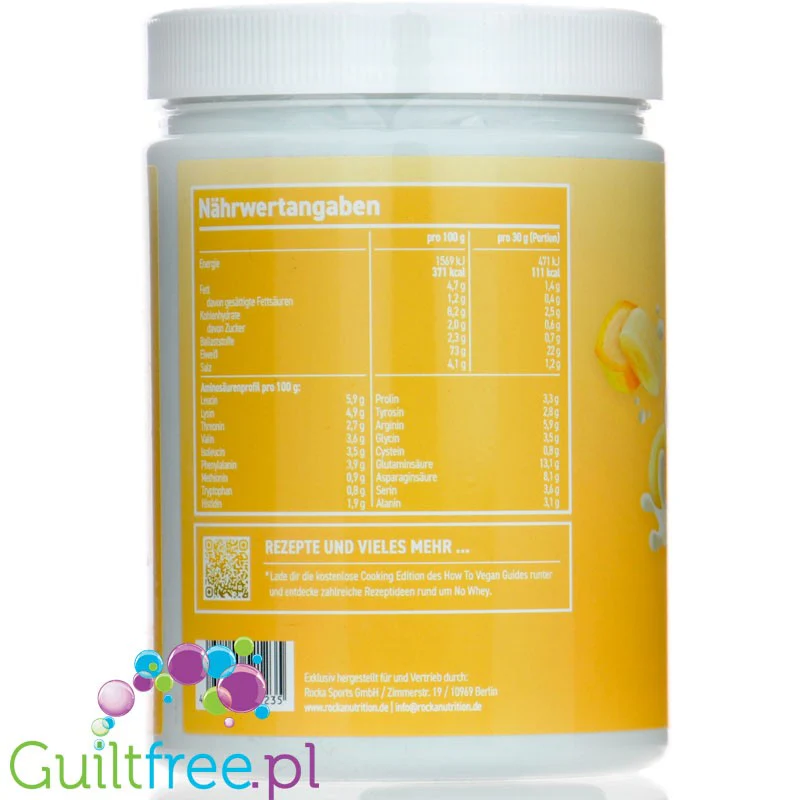 Rocka Nutrition NO WHEY Banana Drink 300g - wegańska odżywka białkowa 4 źródła białka, smak Szejka Bananowego - Image 2