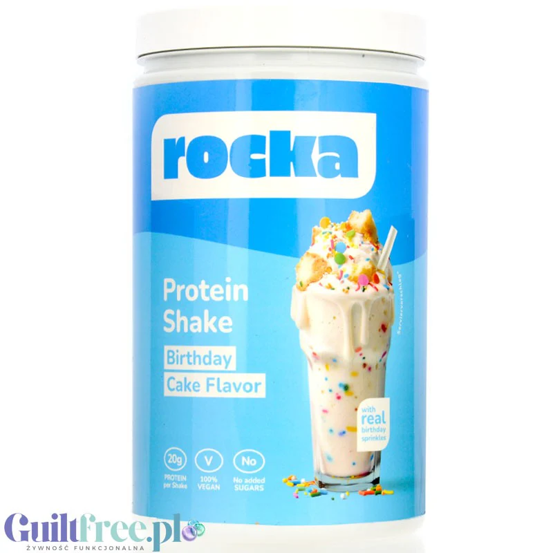 Rocka Nutrition NO WHEY Birthday Cake 0,9kg - wegańska odżywka białkowa 5 źródeł białka, edycja limitowana Tort Urodzinowy