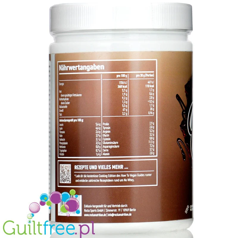 Rocka Nutrition NO WHEY Chocolate Brownie 0,3kg - wegańska odżywka białkowa 4 źródła białka, bez glutenu - Image 3