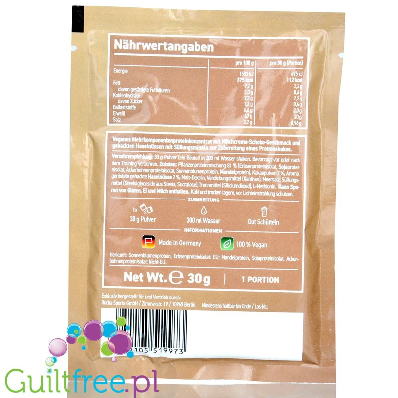 Rocka Nutrition Protein Shake Chocolate Brownie - wegańska odżywka białkowa 4 źródła białka, saszetka - Image 3