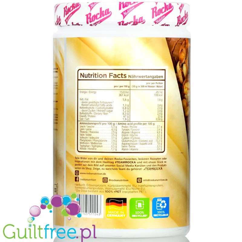 Rocka Nutrition Protein Shake Chocolate Peanut 0,9kg - wegańska odżywka białkowa 5 źródeł białka, bez laktozy i glutenu - Image 4