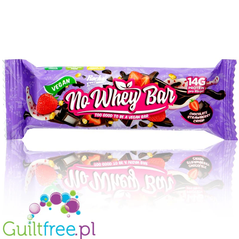 Rocka Nutrition NO WHEY Chocolate Strawberry Crisp - wegański baton białkowy bez cukru i oleju palmowego