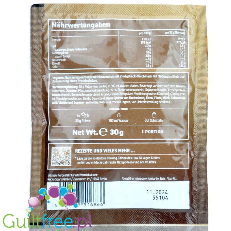 Rocka Nutrition NO WHEY Churros 30g - wegańska odżywka białkowa 5 źródeł białka, bez soi i glutenu saszetka - Image 2