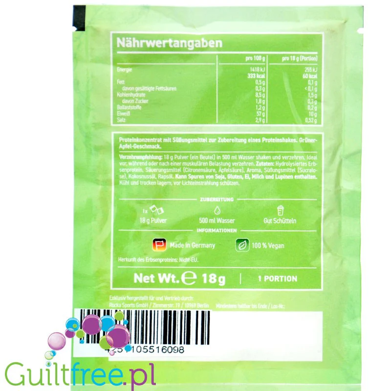 Rocka Nutrition No Whey Clear Green Apple 18g - wegańska odżywka białkowa na hydrolizacie saszetka - Image 2
