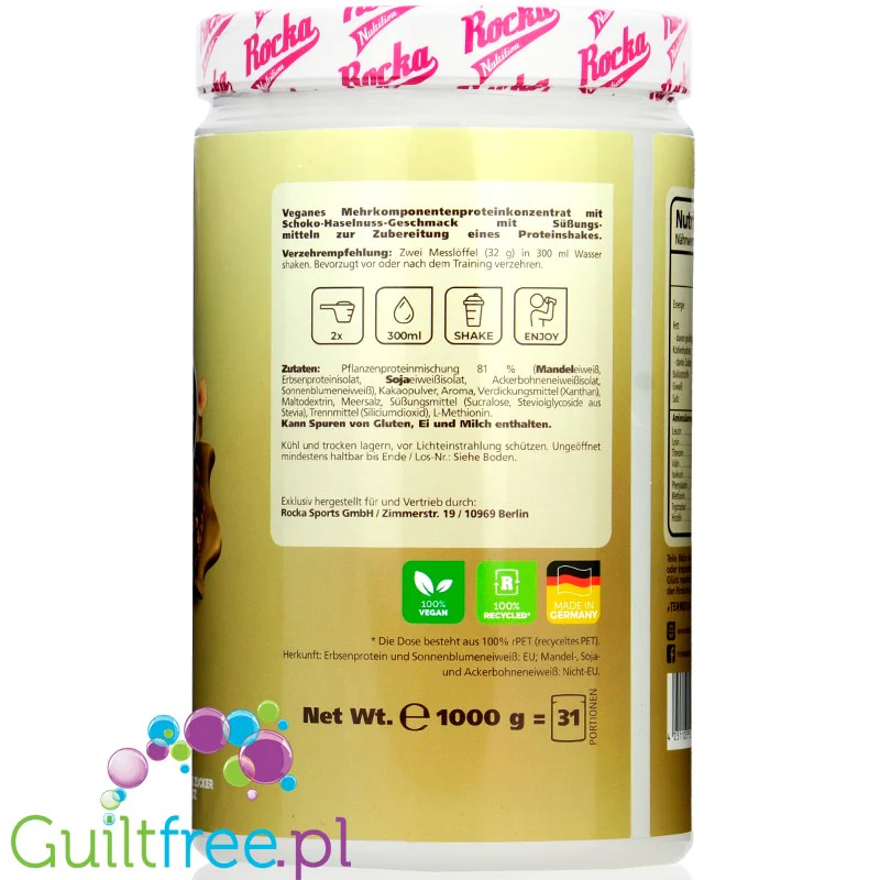 Rocka Nutrition Protein Shake Creamy Nougat 0,9kg - wegańska odżywka białkowa 4 źródeł białka - Image 3
