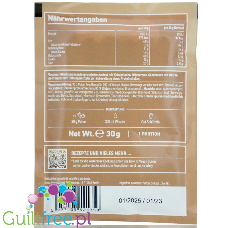 Rocka Nutrition NO WHEY Kiddy Crunchy Cereal 30g - wegańska odżywka białkowa 5 źródeł białka - Image 2