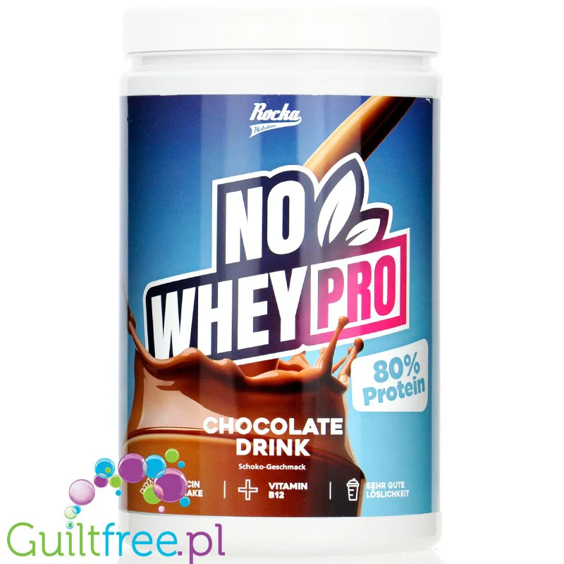 Rocka Nutrition NO WHEY PRO Chocolate - wegańska odżywka białkowa z B12 i aminokwasami, bez cukru, soi i glutenu